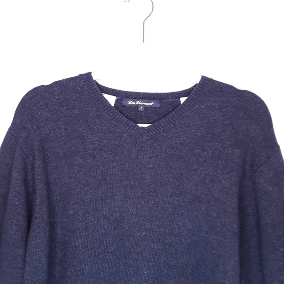 Ben Sherman V-Neck Sweater Lambswool Blend Heather Egyptian Blue Size Large - Picture 2 of 8